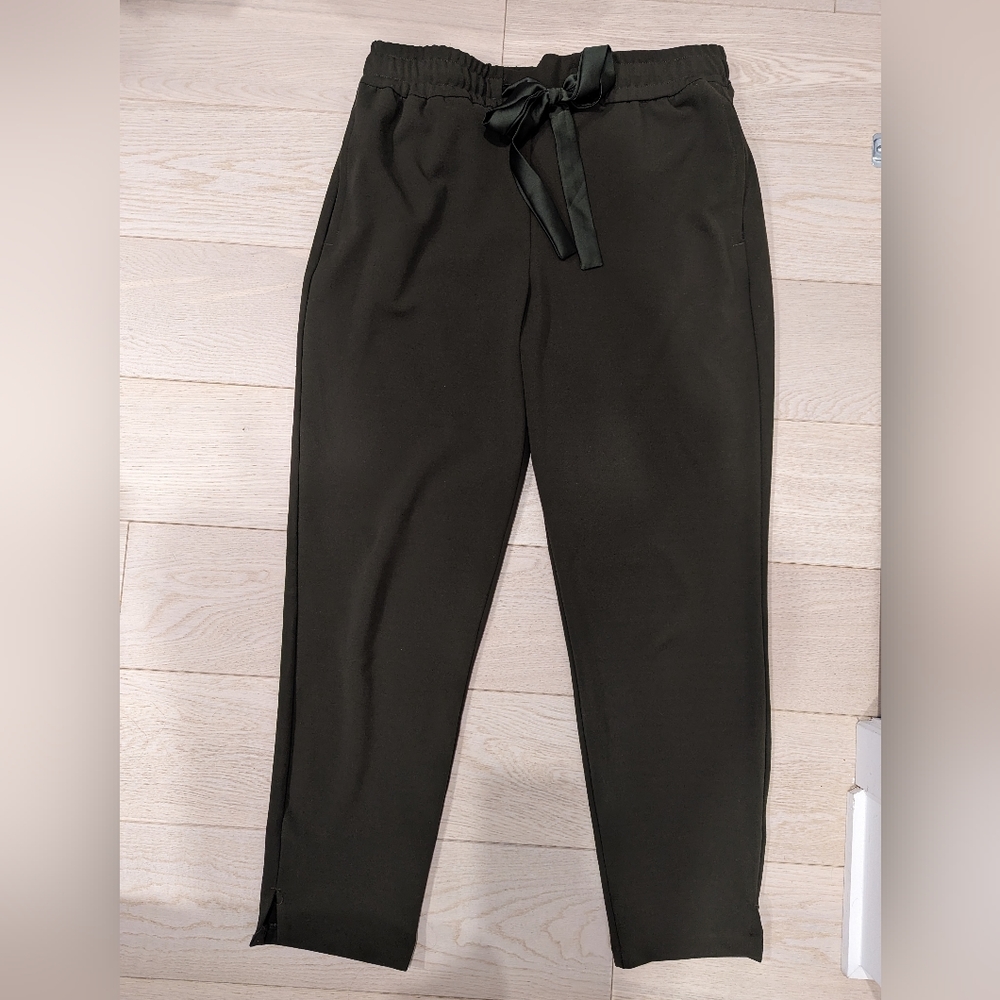 Olive Green Silk Tie Pants